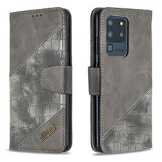 Funda de Cuero Cartera con Soporte Carcasa B03F para Samsung Galaxy S20 Ultra Gris Oscuro