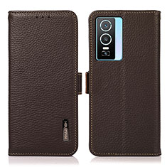 Funda de Cuero Cartera con Soporte Carcasa B03H para Vivo Y76s 5G Marron