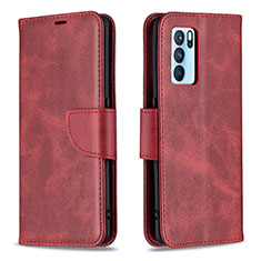 Funda de Cuero Cartera con Soporte Carcasa B04F para Oppo Reno6 Pro 5G India Rojo