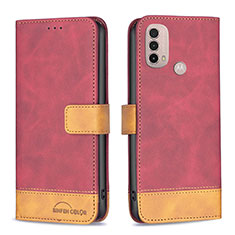 Funda de Cuero Cartera con Soporte Carcasa B05F para Motorola Moto E30 Rojo