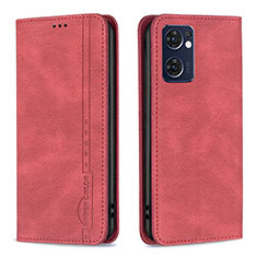 Funda de Cuero Cartera con Soporte Carcasa B05F para Oppo Reno7 5G Rojo