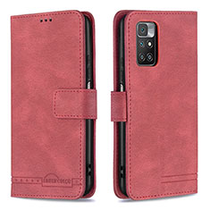 Funda de Cuero Cartera con Soporte Carcasa B05F para Xiaomi Redmi 10 4G Rojo