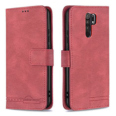 Funda de Cuero Cartera con Soporte Carcasa B05F para Xiaomi Redmi 9 Rojo