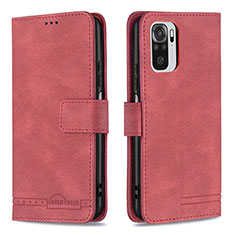 Funda de Cuero Cartera con Soporte Carcasa B05F para Xiaomi Redmi Note 10 4G Rojo