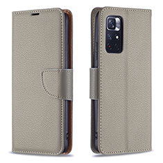 Funda de Cuero Cartera con Soporte Carcasa B06F para Xiaomi Redmi Note 11 5G Gris