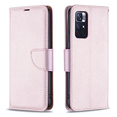 Funda de Cuero Cartera con Soporte Carcasa B06F para Xiaomi Redmi Note 11 5G Oro Rosa