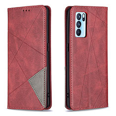 Funda de Cuero Cartera con Soporte Carcasa B07F para Oppo Reno6 Pro 5G India Rojo