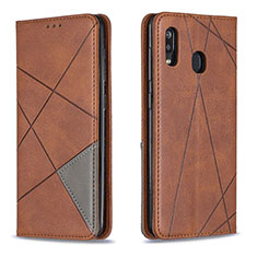 Funda de Cuero Cartera con Soporte Carcasa B07F para Samsung Galaxy A20 Marron