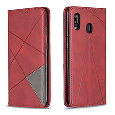 Funda de Cuero Cartera con Soporte Carcasa B07F para Samsung Galaxy A20 Rojo