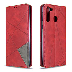 Funda de Cuero Cartera con Soporte Carcasa B07F para Samsung Galaxy A21 Rojo