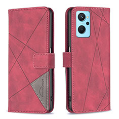 Funda de Cuero Cartera con Soporte Carcasa B08F para Oppo A96 4G Rojo