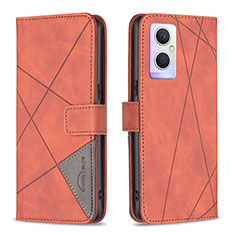 Funda de Cuero Cartera con Soporte Carcasa B08F para Oppo Reno7 Lite 5G Naranja