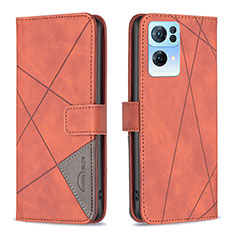 Funda de Cuero Cartera con Soporte Carcasa B08F para Oppo Reno7 Pro 5G Naranja