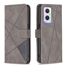 Funda de Cuero Cartera con Soporte Carcasa B08F para Oppo Reno7 Z 5G Gris