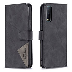 Funda de Cuero Cartera con Soporte Carcasa B08F para Vivo Y12s Negro