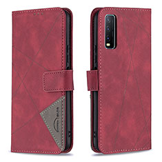 Funda de Cuero Cartera con Soporte Carcasa B08F para Vivo Y12s Rojo