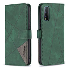 Funda de Cuero Cartera con Soporte Carcasa B08F para Vivo Y20s Verde