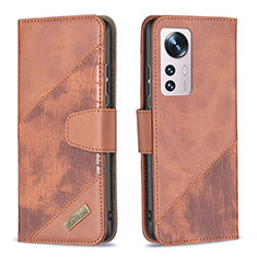 Funda de Cuero Cartera con Soporte Carcasa B08F para Xiaomi Mi 12 Pro 5G Marron