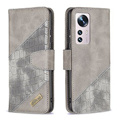 Funda de Cuero Cartera con Soporte Carcasa B08F para Xiaomi Mi 12S 5G Gris