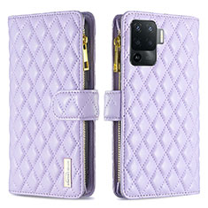 Funda de Cuero Cartera con Soporte Carcasa B12F para Oppo F19 Pro Morado