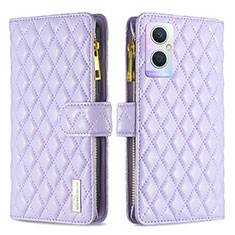 Funda de Cuero Cartera con Soporte Carcasa B12F para Oppo Reno7 Lite 5G Morado