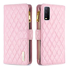 Funda de Cuero Cartera con Soporte Carcasa B12F para Vivo Y12s Oro Rosa