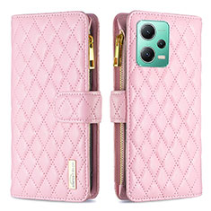 Funda de Cuero Cartera con Soporte Carcasa B12F para Xiaomi Redmi Note 12 5G Oro Rosa