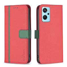 Funda de Cuero Cartera con Soporte Carcasa B13F para Oppo A96 4G Rojo