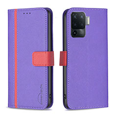 Funda de Cuero Cartera con Soporte Carcasa B13F para Oppo F19 Pro Morado