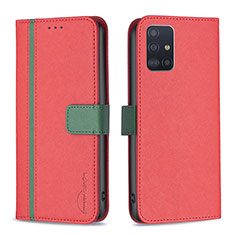 Funda de Cuero Cartera con Soporte Carcasa B13F para Samsung Galaxy A51 5G Rojo