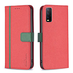 Funda de Cuero Cartera con Soporte Carcasa B13F para Vivo Y20s Rojo