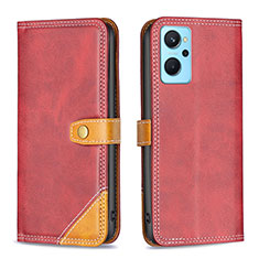 Funda de Cuero Cartera con Soporte Carcasa B14F para Oppo A96 4G Rojo