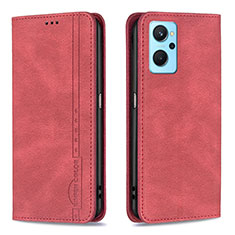 Funda de Cuero Cartera con Soporte Carcasa B15F para Oppo A96 4G Rojo