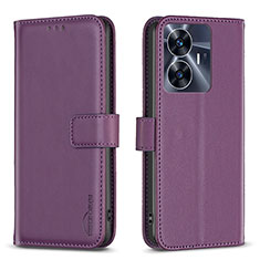 Funda de Cuero Cartera con Soporte Carcasa B16F para Realme C55 Morado