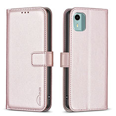 Funda de Cuero Cartera con Soporte Carcasa B17F para Nokia C12 Plus Oro Rosa