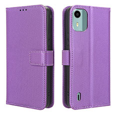 Funda de Cuero Cartera con Soporte Carcasa BY1 para Nokia C12 Morado