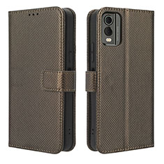 Funda de Cuero Cartera con Soporte Carcasa BY1 para Nokia C32 Marron