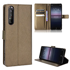 Funda de Cuero Cartera con Soporte Carcasa BY1 para Sony Xperia 1 II Marron