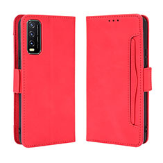 Funda de Cuero Cartera con Soporte Carcasa BY3 para Vivo Y20s Rojo