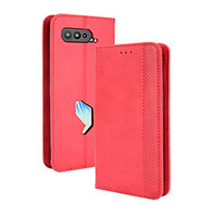 Funda de Cuero Cartera con Soporte Carcasa BY4 para Asus ROG Phone 5s Pro Rojo