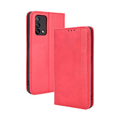 Funda de Cuero Cartera con Soporte Carcasa BY4 para Oppo A95 4G Rojo