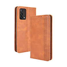 Funda de Cuero Cartera con Soporte Carcasa BY4 para Oppo F19 Marron