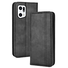 Funda de Cuero Cartera con Soporte Carcasa BY4 para Oppo Find X5 Pro 5G Negro