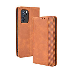 Funda de Cuero Cartera con Soporte Carcasa BY4 para Oppo Reno6 Pro 5G India Marron