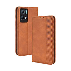 Funda de Cuero Cartera con Soporte Carcasa BY4 para Oppo Reno7 Pro 5G Marron