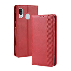 Funda de Cuero Cartera con Soporte Carcasa BY4 para Samsung Galaxy A20 Rojo