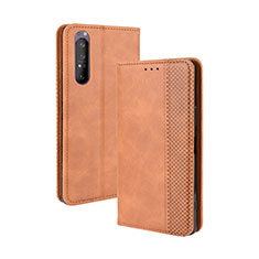 Funda de Cuero Cartera con Soporte Carcasa BY4 para Sony Xperia 1 II Marron