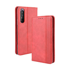 Funda de Cuero Cartera con Soporte Carcasa BY4 para Sony Xperia 1 II Rojo