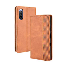 Funda de Cuero Cartera con Soporte Carcasa BY4 para Sony Xperia 10 III SO-52B Marron