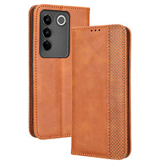 Funda de Cuero Cartera con Soporte Carcasa BY4 para Vivo V27 Pro 5G Marron